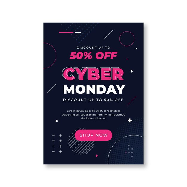 Plantilla de cartel vertical plano de cyber monday