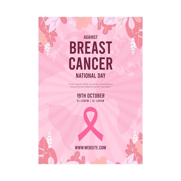 Plantilla de cartel vertical plano del día internacional contra el cáncer de mama