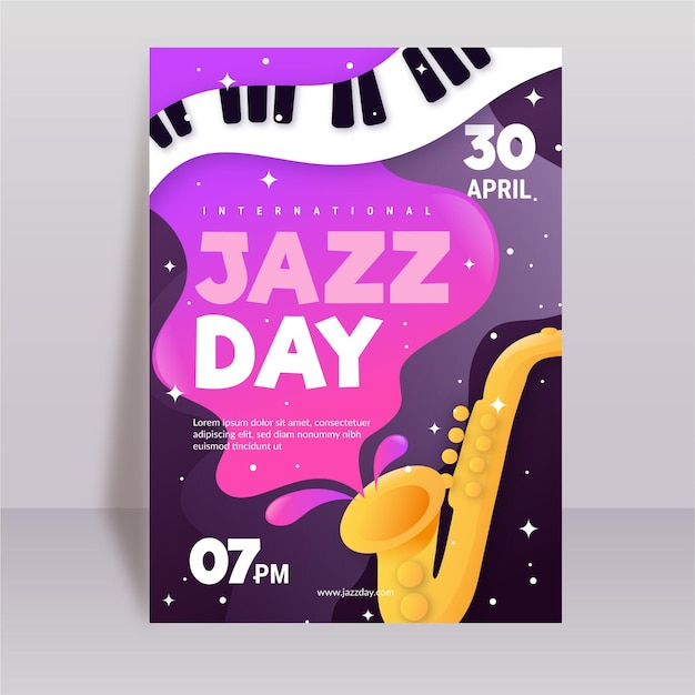 Plantilla de cartel vertical plano del día internacional del jazz