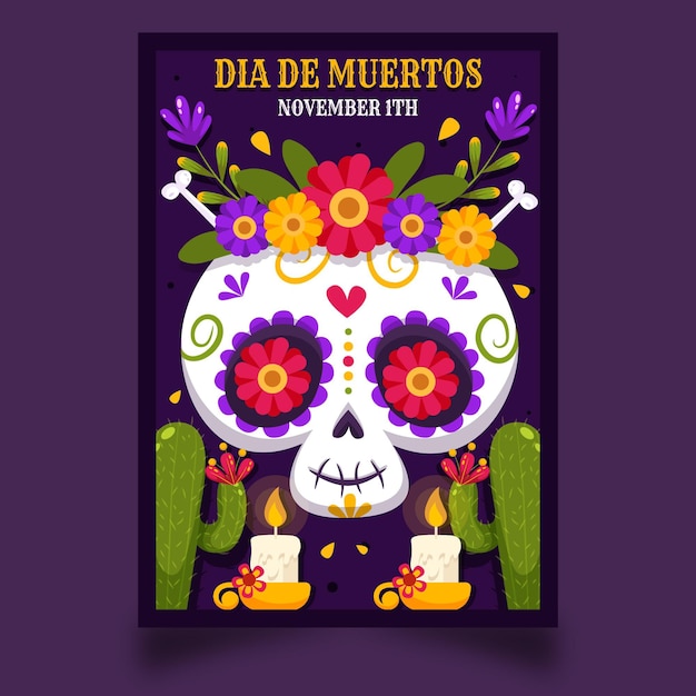 Vector gratuito plantilla de cartel vertical plano dia de muertos