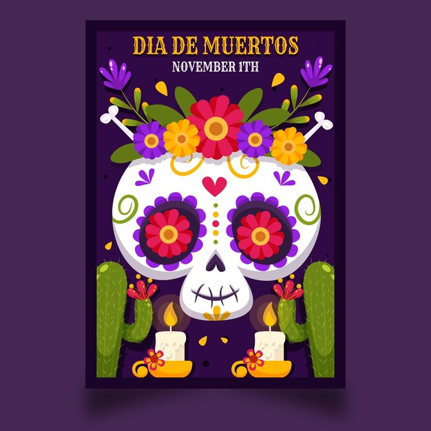Plantilla de cartel vertical plano dia de muertos