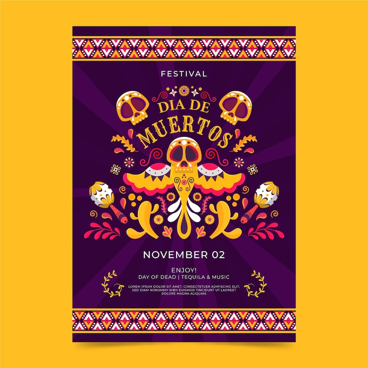 Vector gratuito plantilla de cartel vertical plano dia de muertos