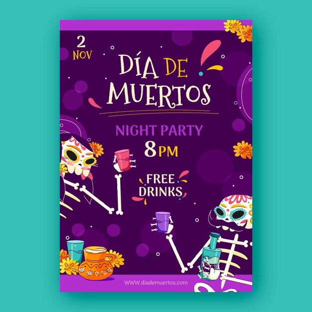Plantilla de cartel vertical plano dia de muertos