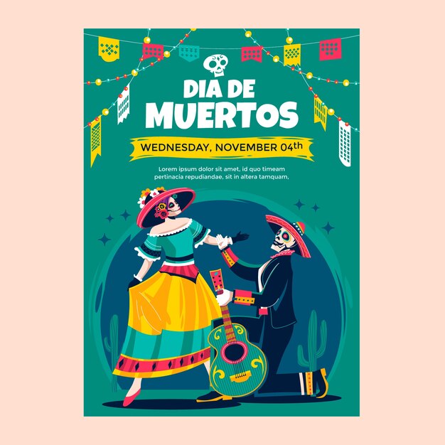 Vector gratuito plantilla de cartel vertical plano dia de muertos