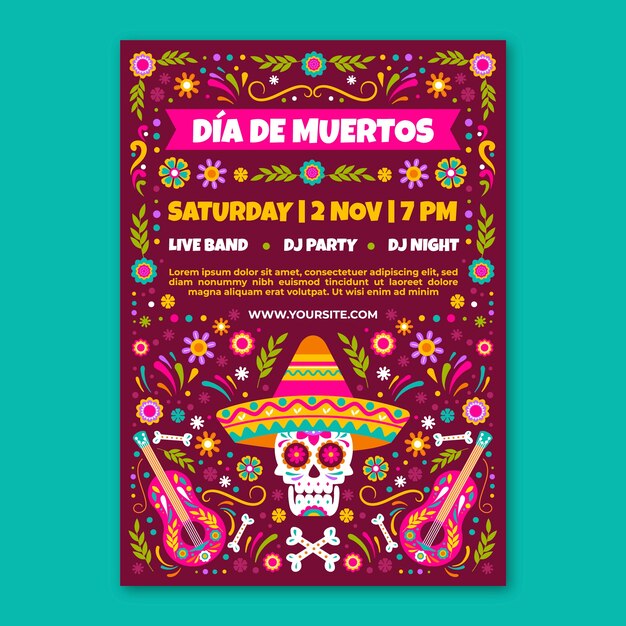 Plantilla de cartel vertical plano dia de muertos