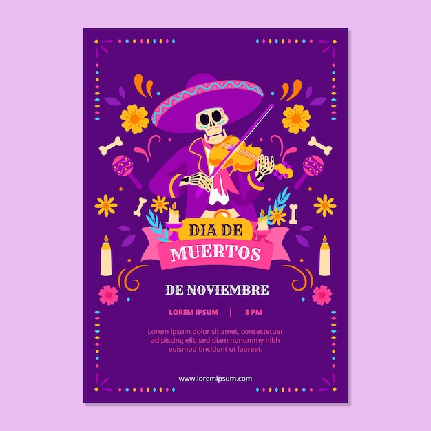 Vector gratuito plantilla de cartel vertical plano dia de muertos