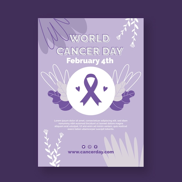 Plantilla de cartel vertical plano del día mundial del cáncer