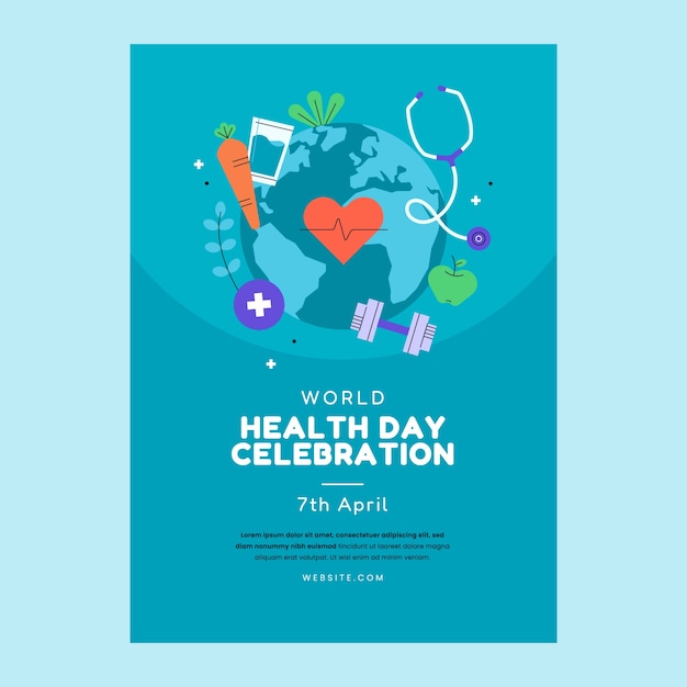 plantilla de cartel vertical plano para el día mundial de la salud