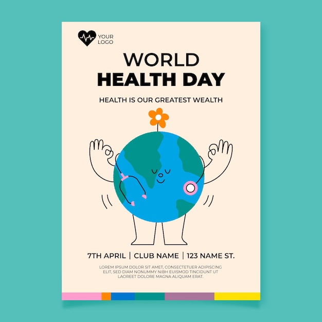Vector gratuito plantilla de cartel vertical plano para el día mundial de la salud