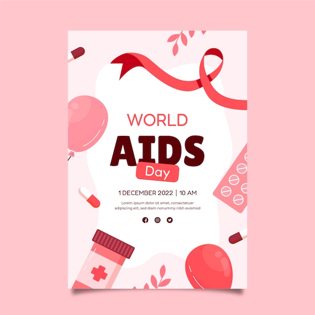 Vector gratuito plantilla de cartel vertical plano del día mundial del sida