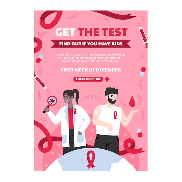 Vector gratuito plantilla de cartel vertical plano del día mundial del sida