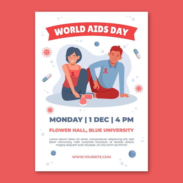 Plantilla de cartel vertical plano del día mundial del sida