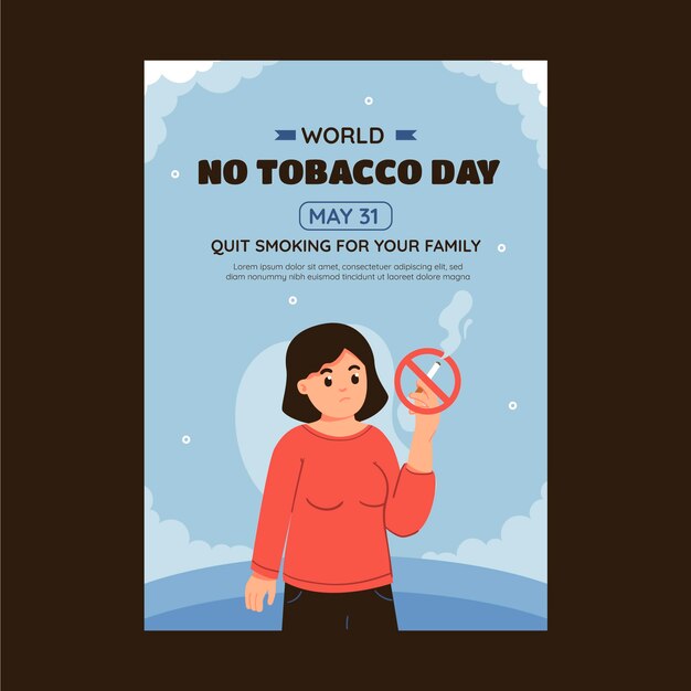 plantilla de cartel vertical plano para el día sin tabaco