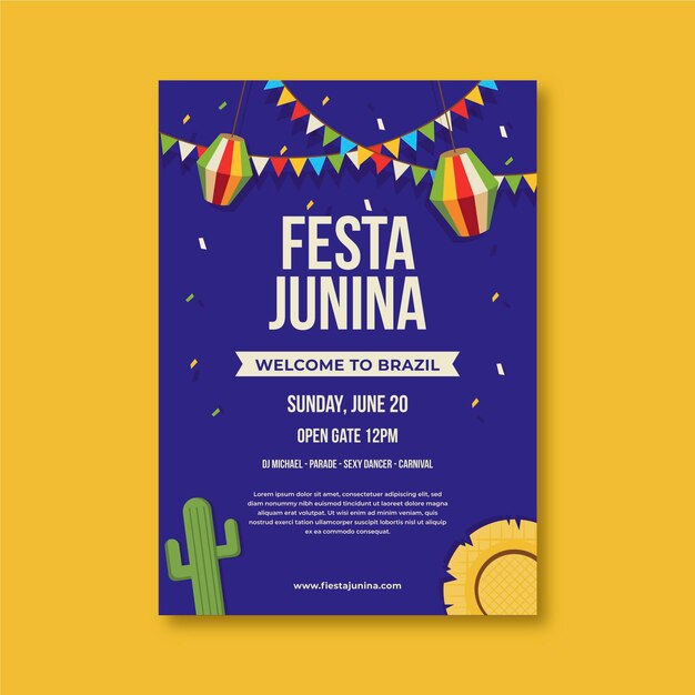 Plantilla de cartel vertical plano festa junina