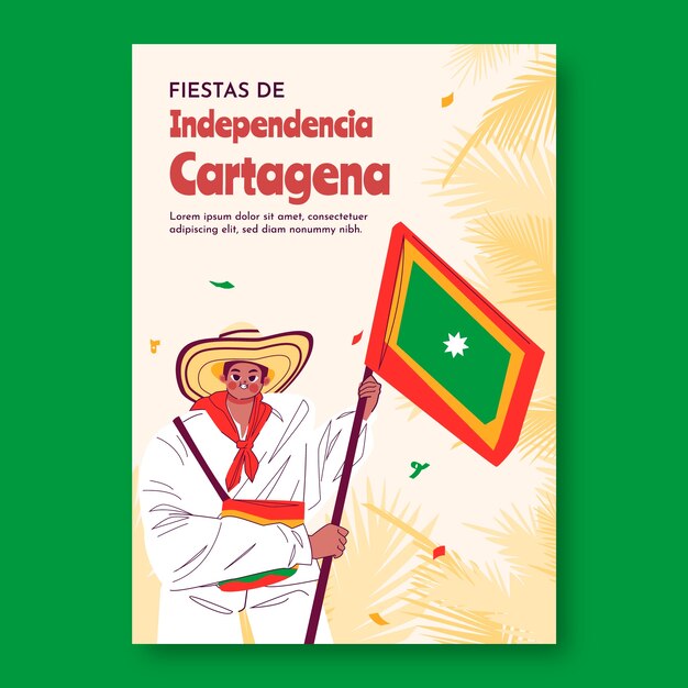 Plantilla de cartel vertical plano para independencia de cartagena