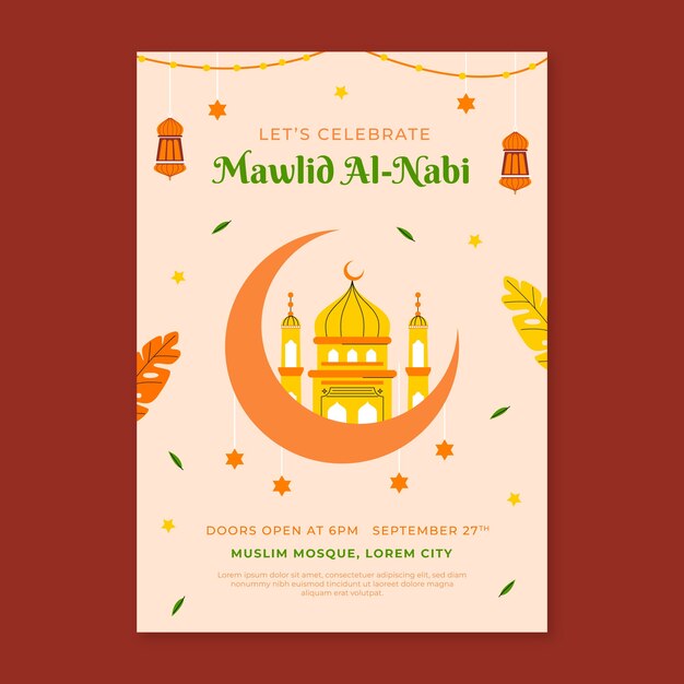 plantilla de cartel vertical plano para el mawlid al-nabi