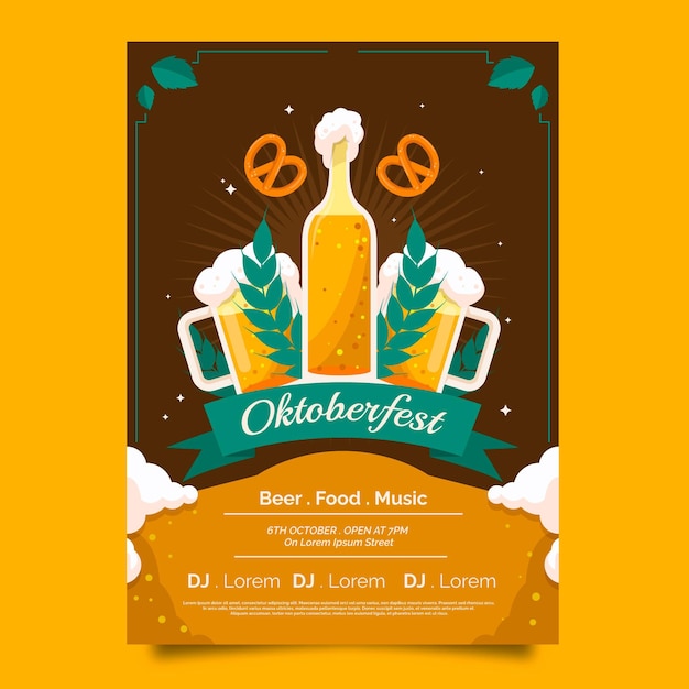 Vector gratuito plantilla de cartel vertical plano oktoberfest