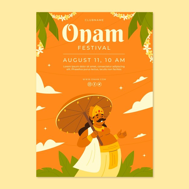 Plantilla de cartel vertical plano onam