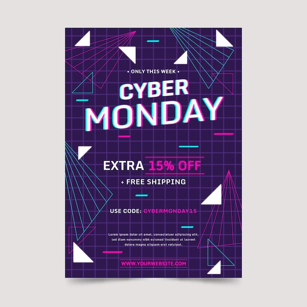 Vector gratuito plantilla de cartel vertical plano poligonal cyber monday