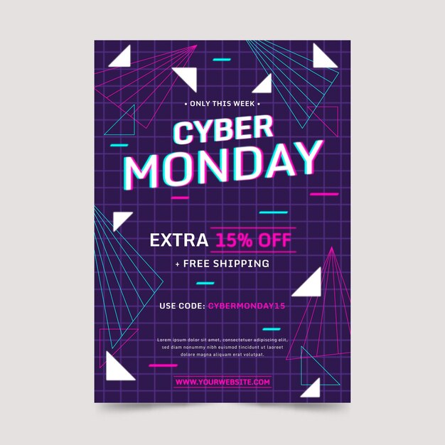 Plantilla de cartel vertical plano poligonal cyber monday