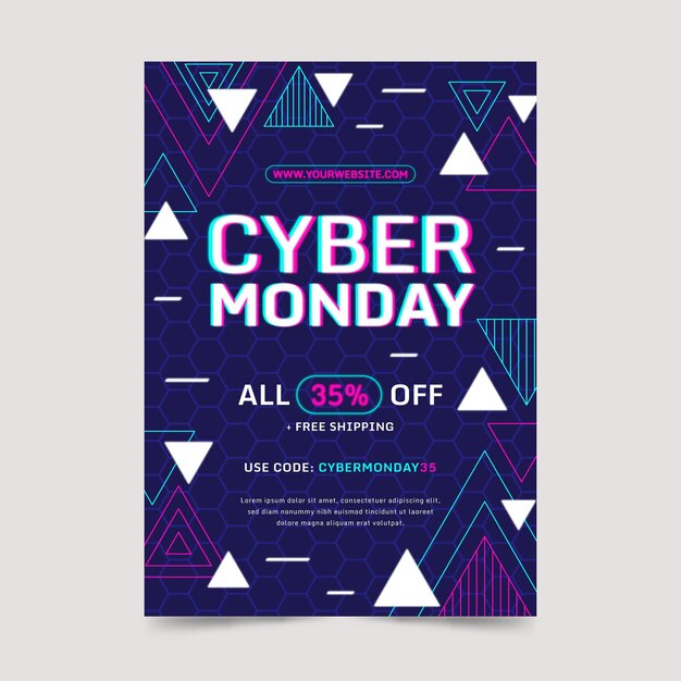 Plantilla de cartel vertical plano poligonal cyber monday