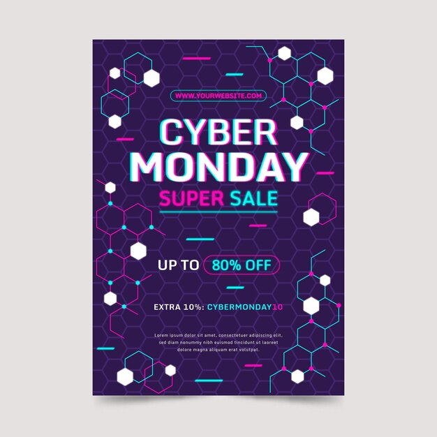 Plantilla de cartel vertical plano poligonal cyber monday