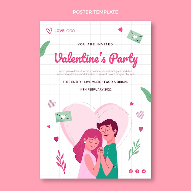 Vector gratuito plantilla de cartel vertical plano de san valentín