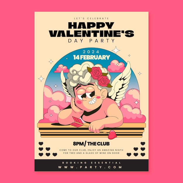 Plantilla de cartel vertical plano de san valentín