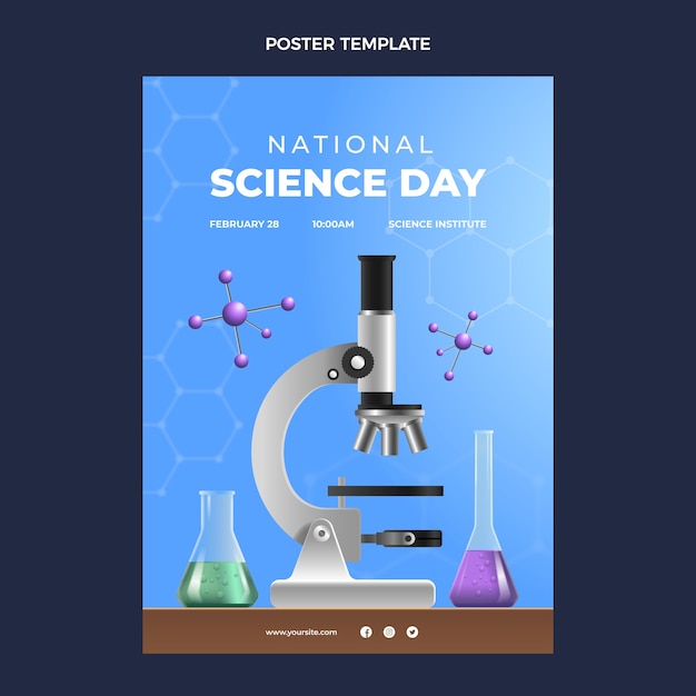 Plantilla de cartel vertical realista del día nacional de la ciencia