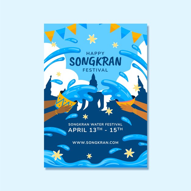Plantilla de cartel vertical de songkran plano