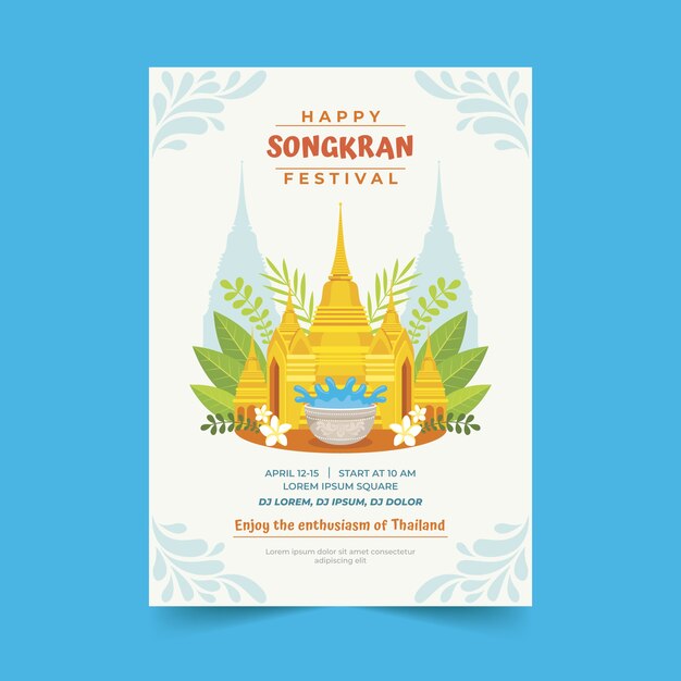 Plantilla de cartel vertical de songkran plano