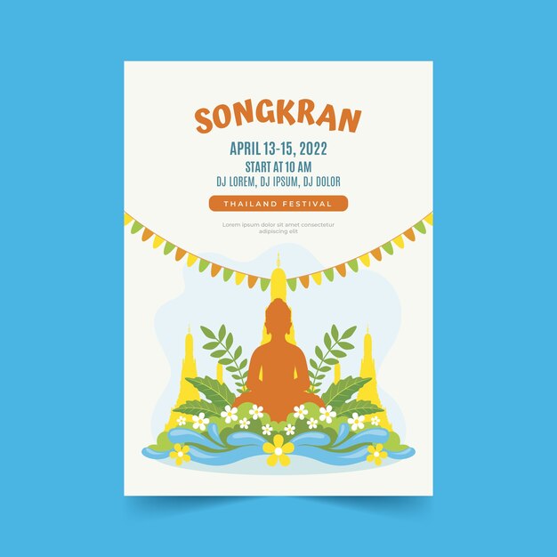 Plantilla de cartel vertical de songkran plano