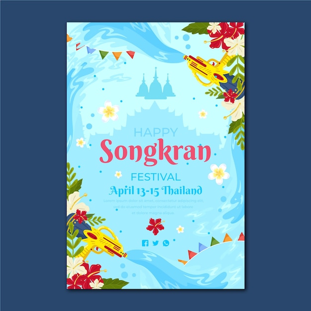 Plantilla de cartel vertical de songkran plano