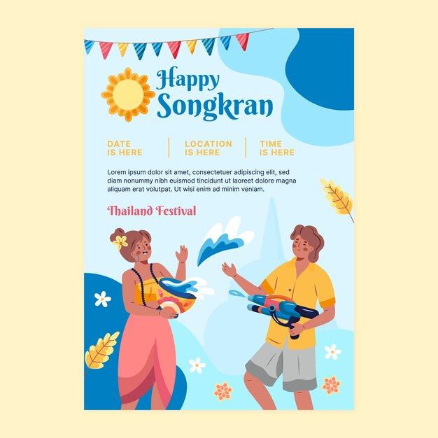 Plantilla de cartel vertical de songkran plano