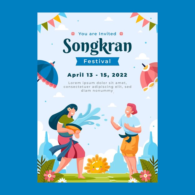 Plantilla de cartel vertical de songkran plano