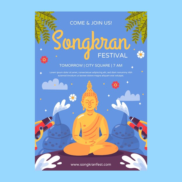 Plantilla de cartel vertical de songkran plano