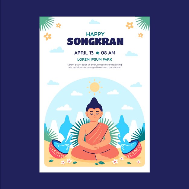 Plantilla de cartel vertical de songkran plano