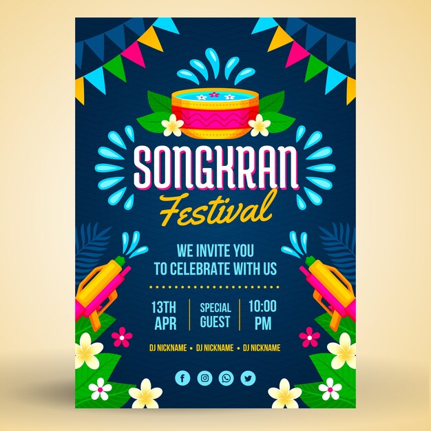 Plantilla de cartel vertical de songkran plano
