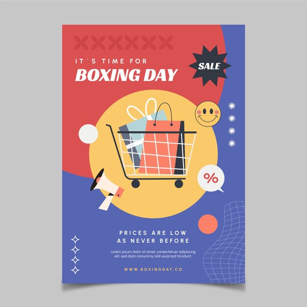 Plantilla de cartel vertical de venta de boxing day plano dibujado a mano