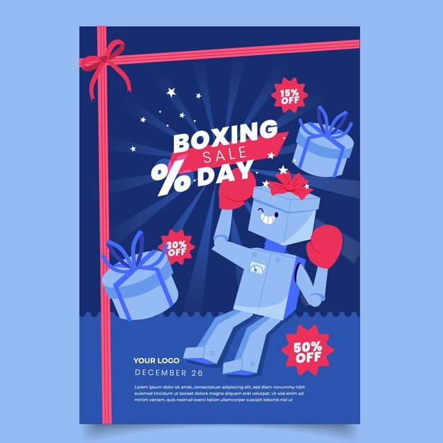 Vector gratuito plantilla de cartel vertical de venta de boxing day plano dibujado a mano