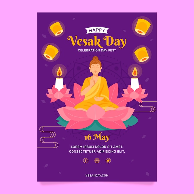 Vector gratuito plantilla de cartel vertical vesak plana