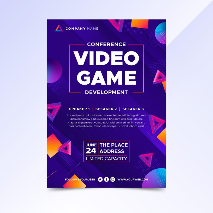 Vector gratuito plantilla de cartel de videojuego degradado