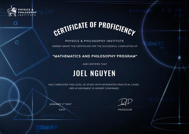 Plantilla de certificado de aptitud, educación profesional, vector de diseño geométrico