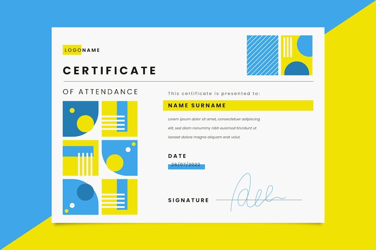 Vector gratuito plantilla de certificado de asistencia plana moderna