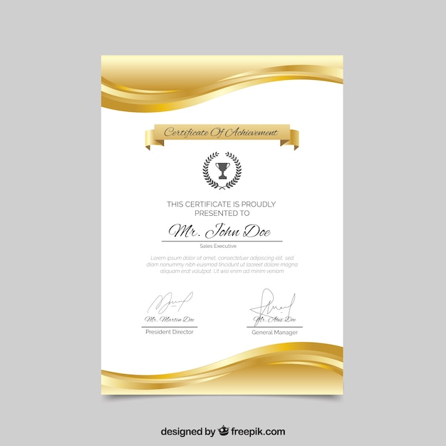 Plantilla de certificado con color dorado