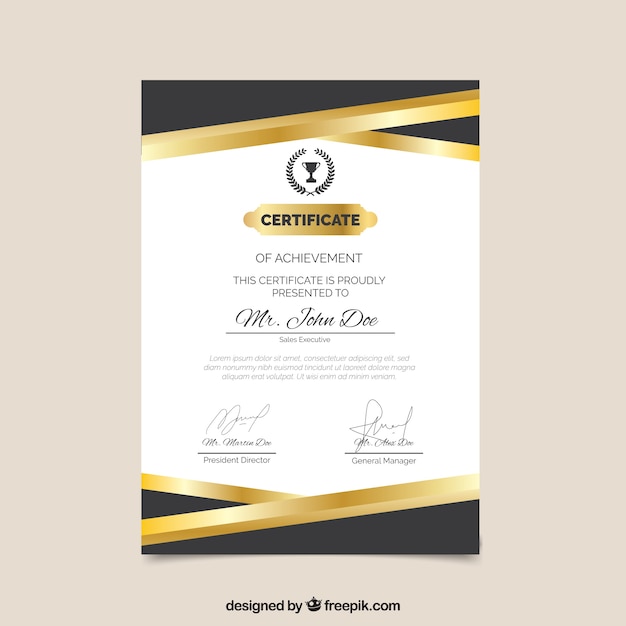 Vector gratuito plantilla de certificado con color dorado