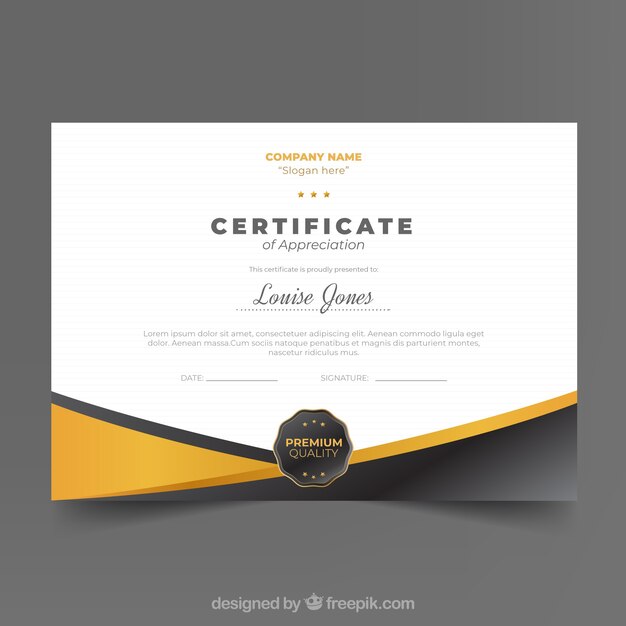Plantilla de certificado con color dorado