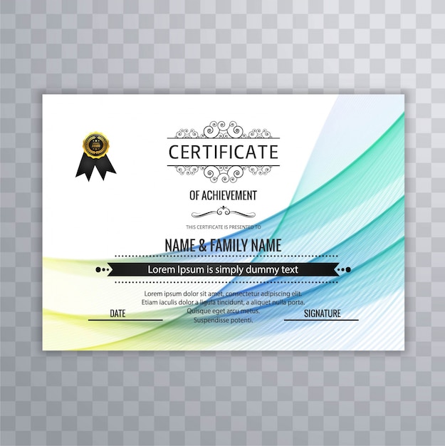 Vector gratuito plantilla de certificado colorido ondulado