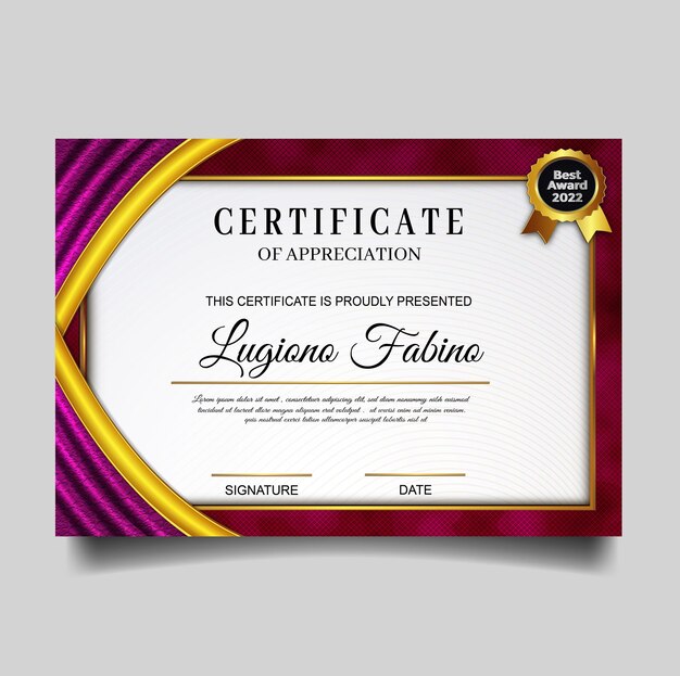 Plantilla de certificado dorado de lujo