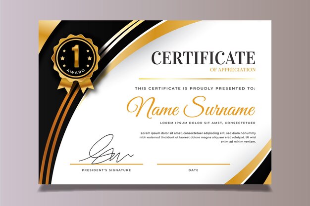 Plantilla de certificado elegante degradado